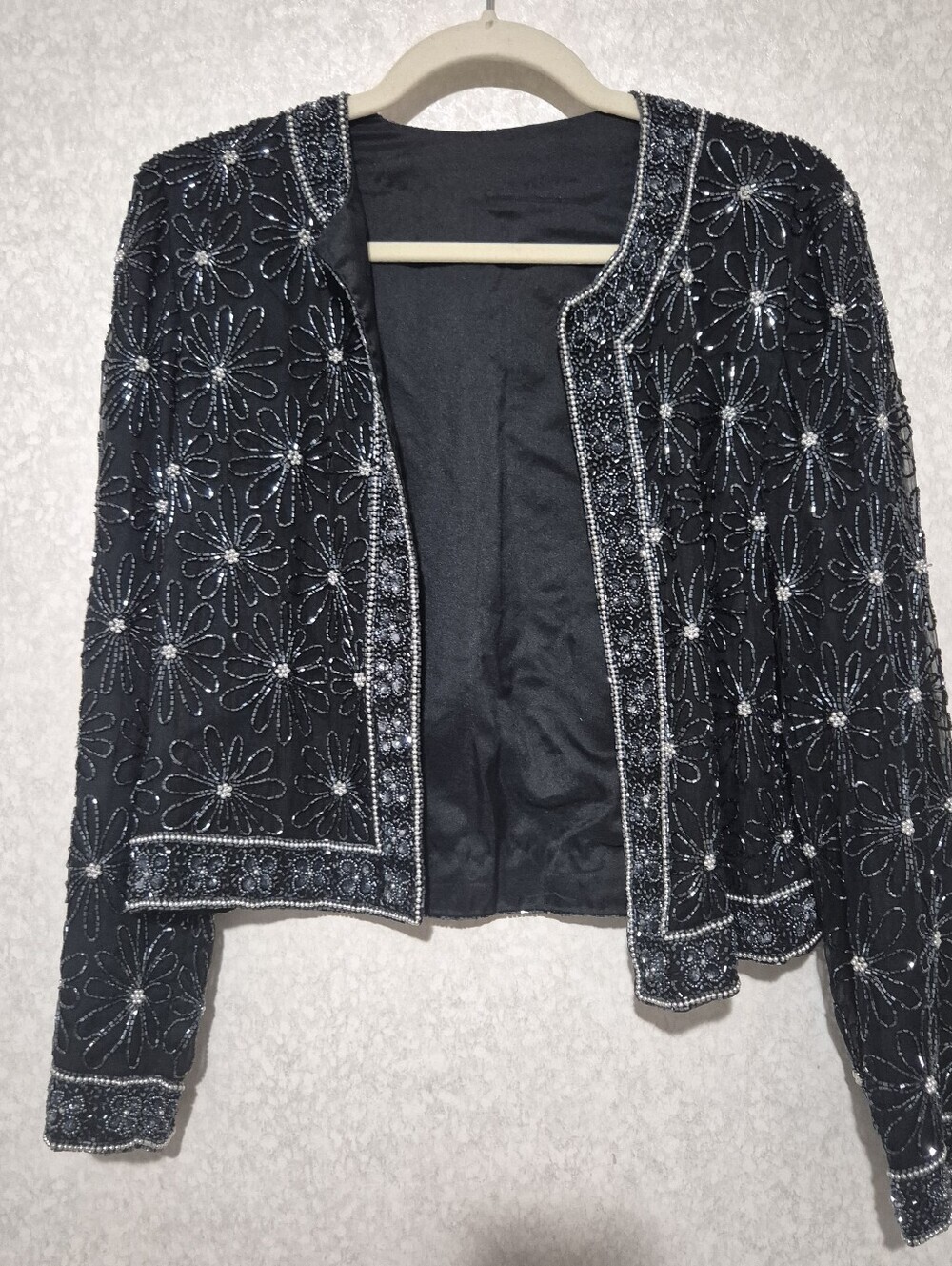 Papell Boutique Black Beaded Floral Jacket...Size:M